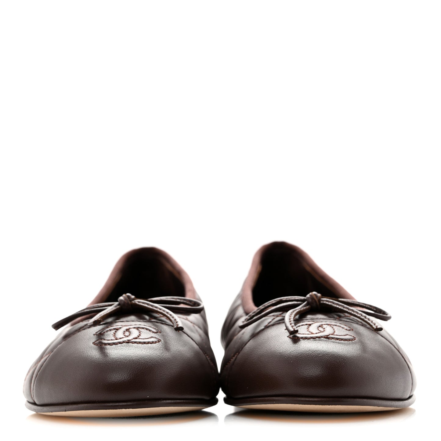 Lambskin Quilted CC Cap Toe Ballerina Flats 39.5 Chocolate