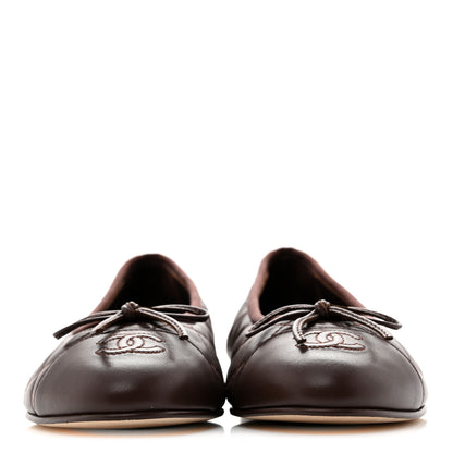Chanel Lambskin Quilted CC Cap Toe Ballerina Flats 39.5 Chocolate 3 of 11