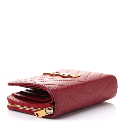 Saint Laurent Grain De Poudre Matelasse Chevron Monogram Compact Zip Around Wallet Rouge Eros 4 of 9