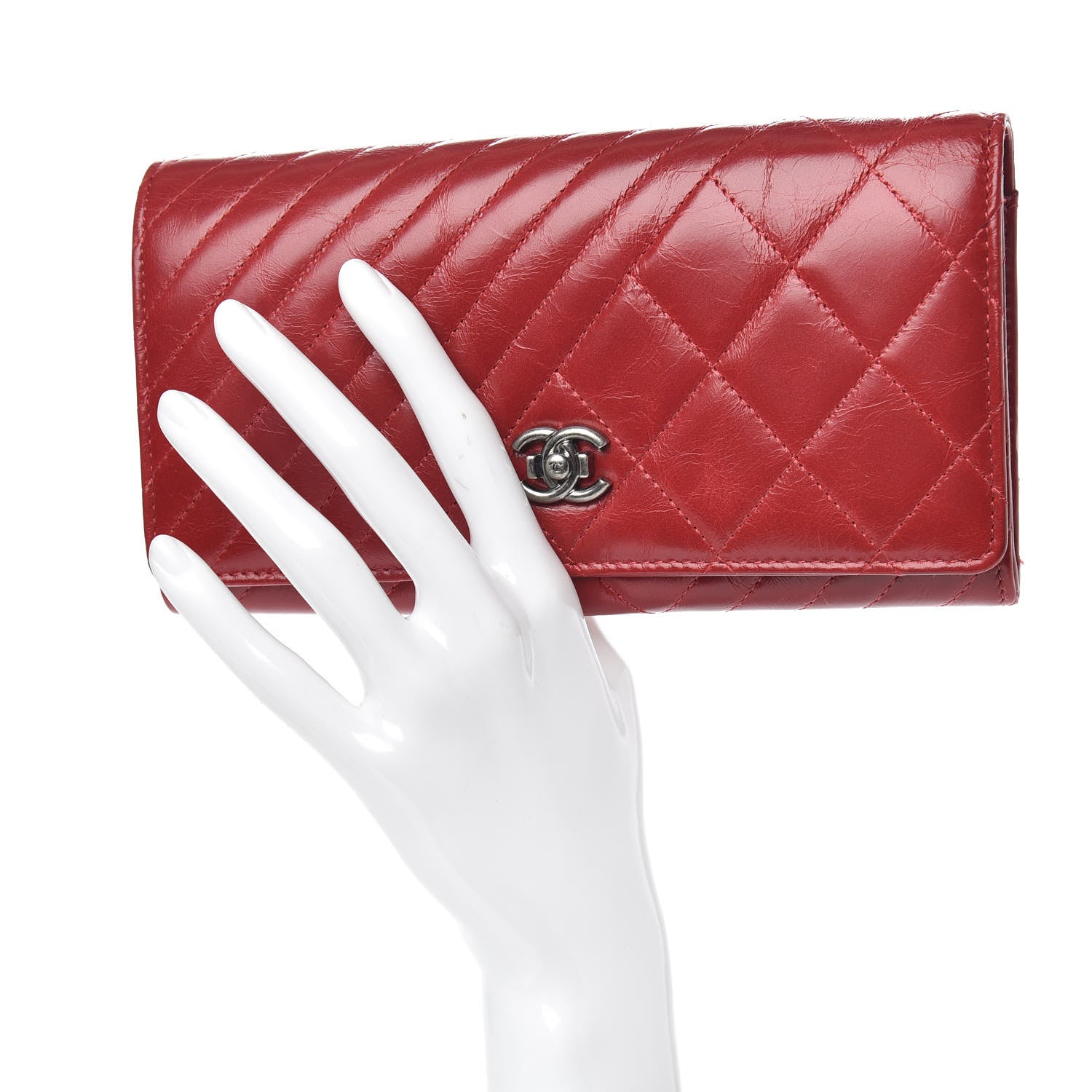 Chanel Glazed Calfskin Quilted Coco Boy Large Gusset Flap Wallet Red 2 of 10