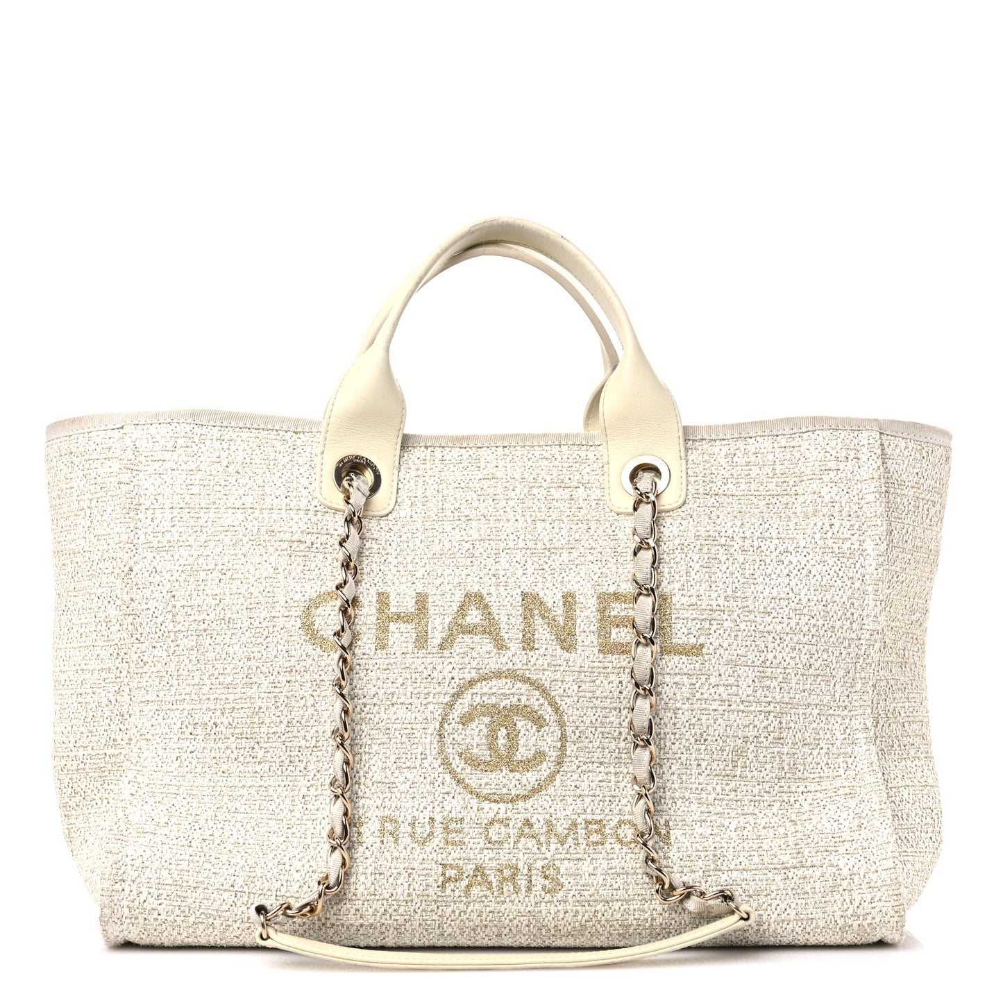 Lurex Boucle Medium Deauville Tote White