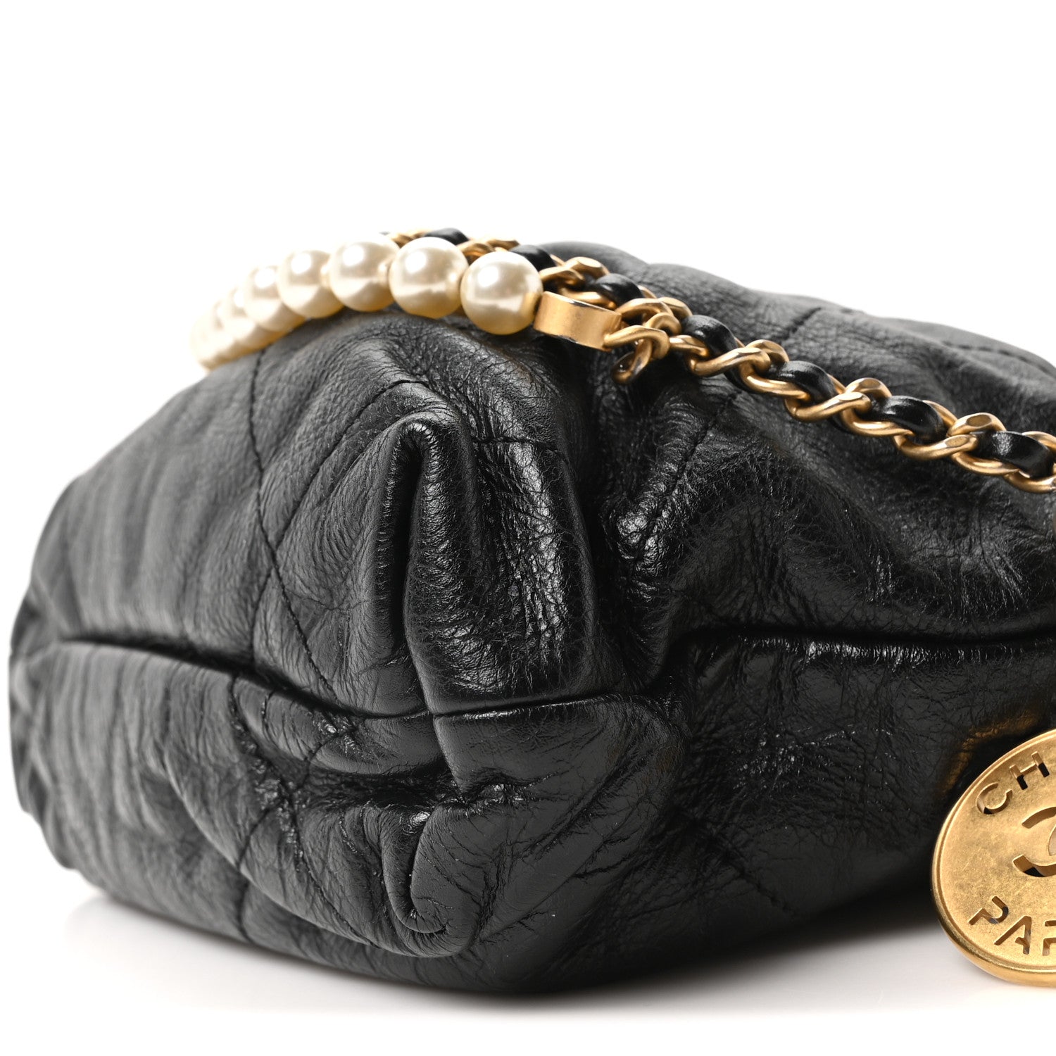 Chanel Shiny Crumpled Calfskin Quilted Pearl Mini Chanel 22 Black 10 of 10