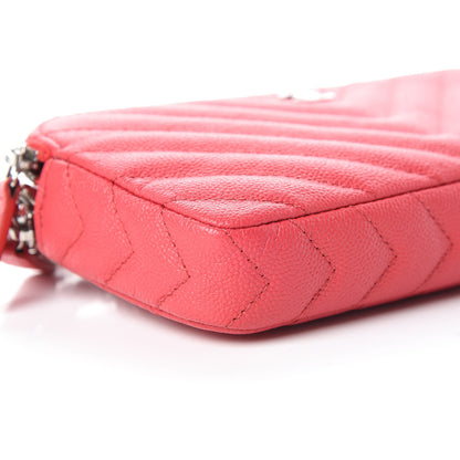 Chanel Caviar Chevron Quilted Small Clutch With Chain Light Red 5 of 12