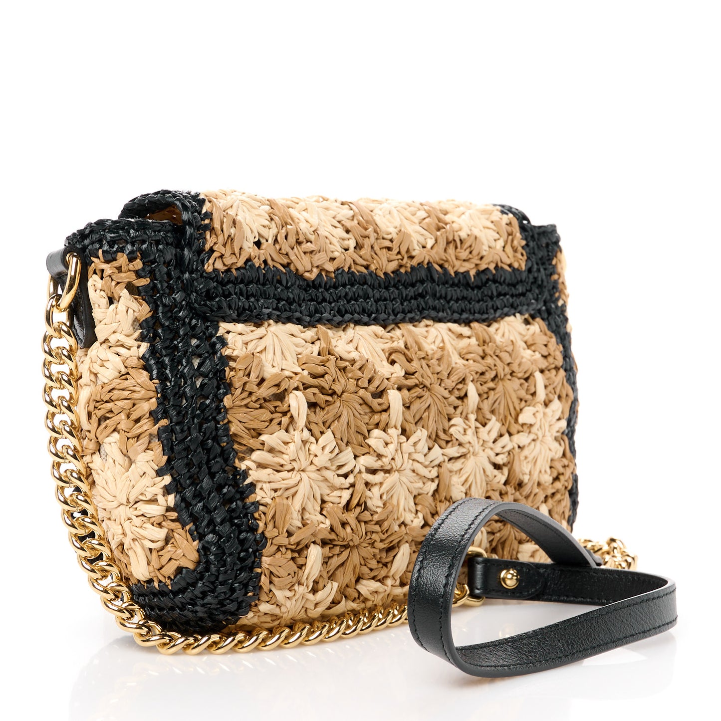 Raffia Azalea Calfskin Crochet Flower Small GG Marmont Shoulder Bag Natural Ecru Black