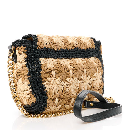 Gucci Raffia Azalea Calfskin Crochet Flower Small GG Marmont Shoulder Bag Natural Ecru Black 3 of 11