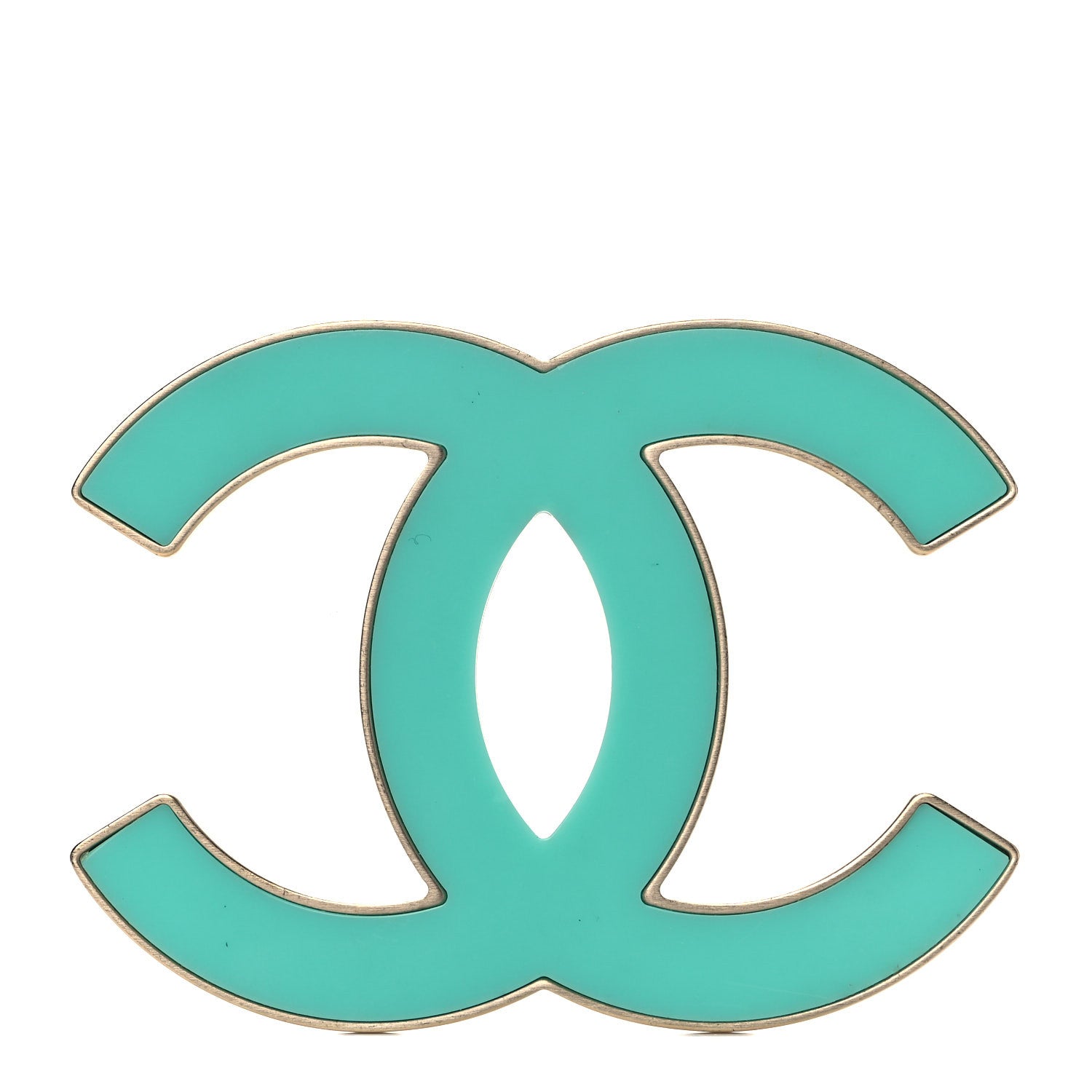 Chanel Enamel CC Brooch Turquoise Gold 1 of 11