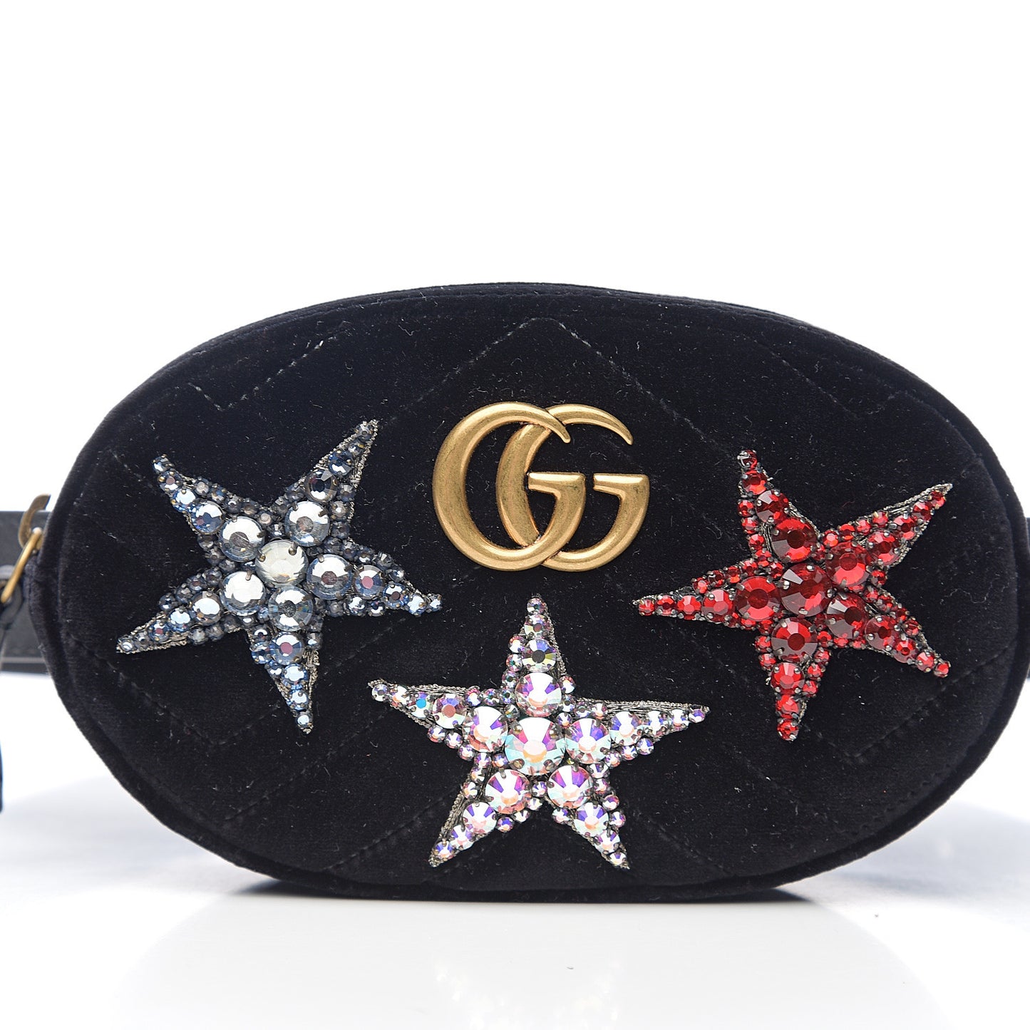 Velvet Matelasse Crystal Star GG Marmont Belt Bag 85 34 Black