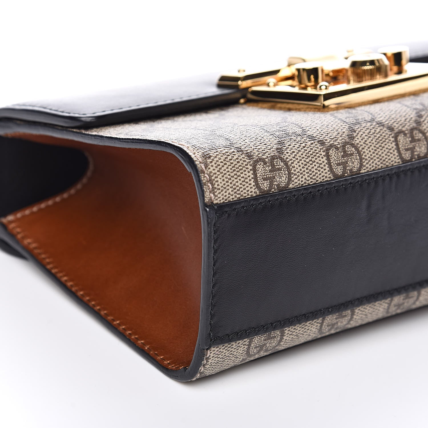 Gucci GG Supreme Monogram Calfskin Small Padlock Shoulder Bag Beige Black Cuir 9 of 12