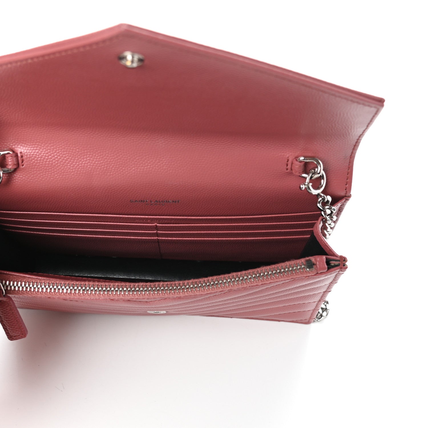 Saint Laurent Grain De Poudre Matelasse Chevron Monogram Envelope Chain Wallet Blush Fonce 5 of 9