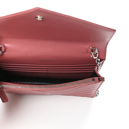 Saint Laurent Grain De Poudre Matelasse Chevron Monogram Envelope Chain Wallet Blush Fonce 5 of 10