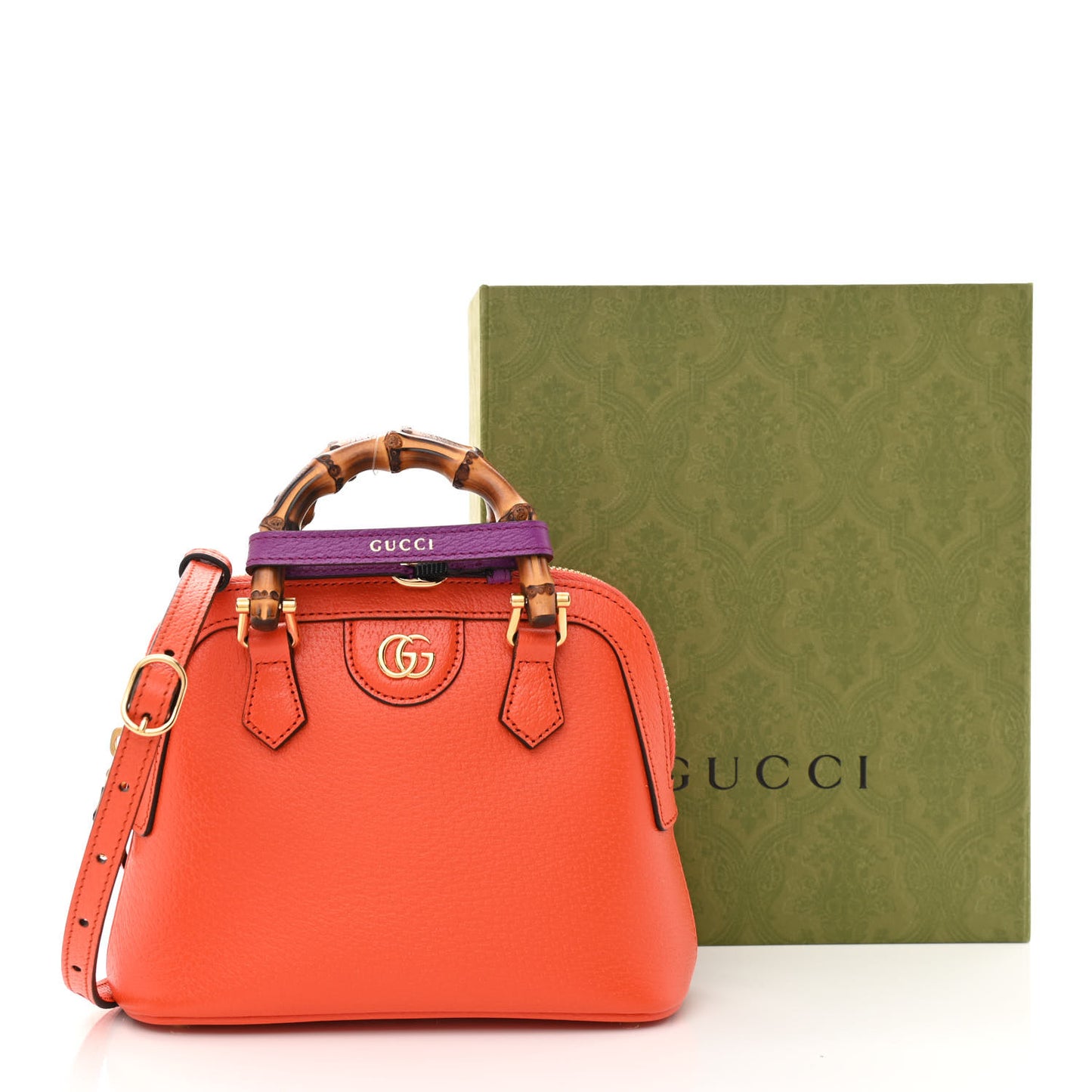 Textured Dollar Calfskin Mini Diana Dome Tote Bag Deep Orange Spicy Cyclamin