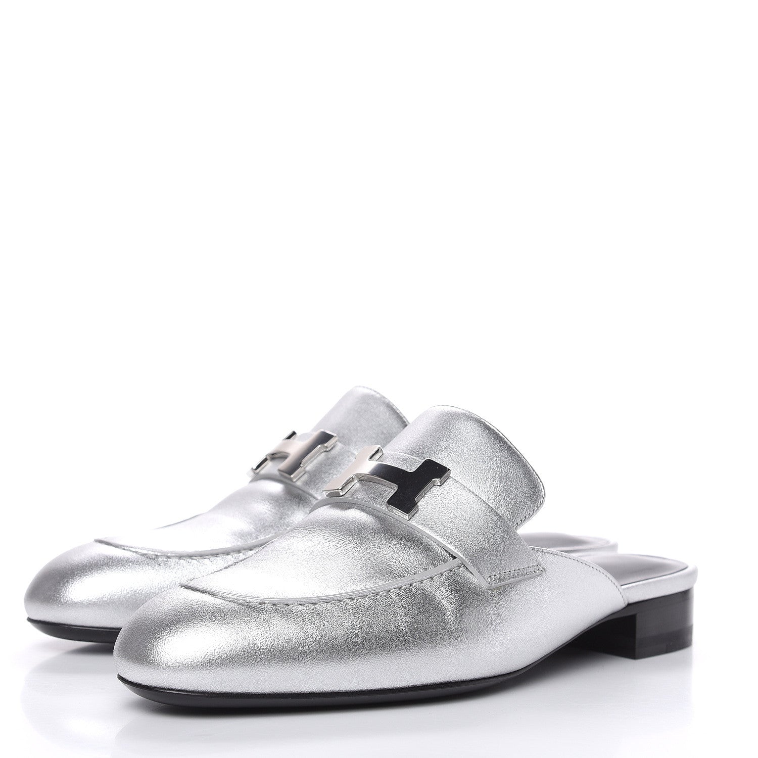Hermes Metallic Nappa Trocadero Mule 37 Gris Argento 3 of 9