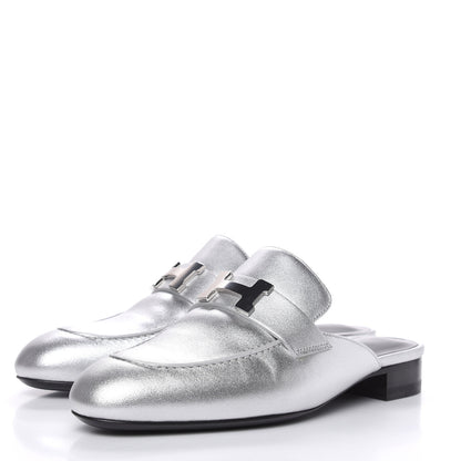 Hermes Metallic Nappa Trocadero Mule 37 Gris Argento 3 of 9