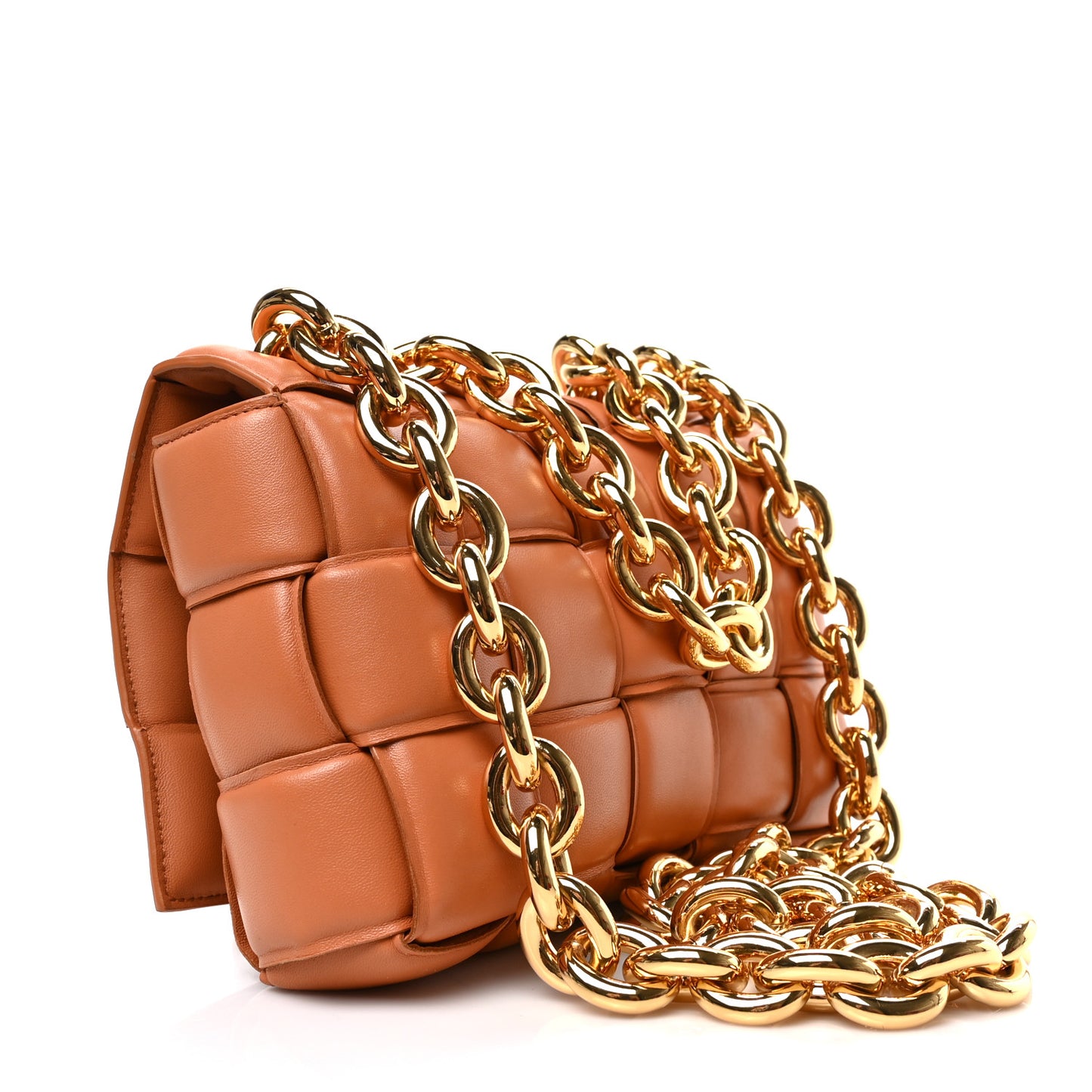 Lambskin Maxi Intreccio Padded Chain Cassette Crossbody Bag Clay