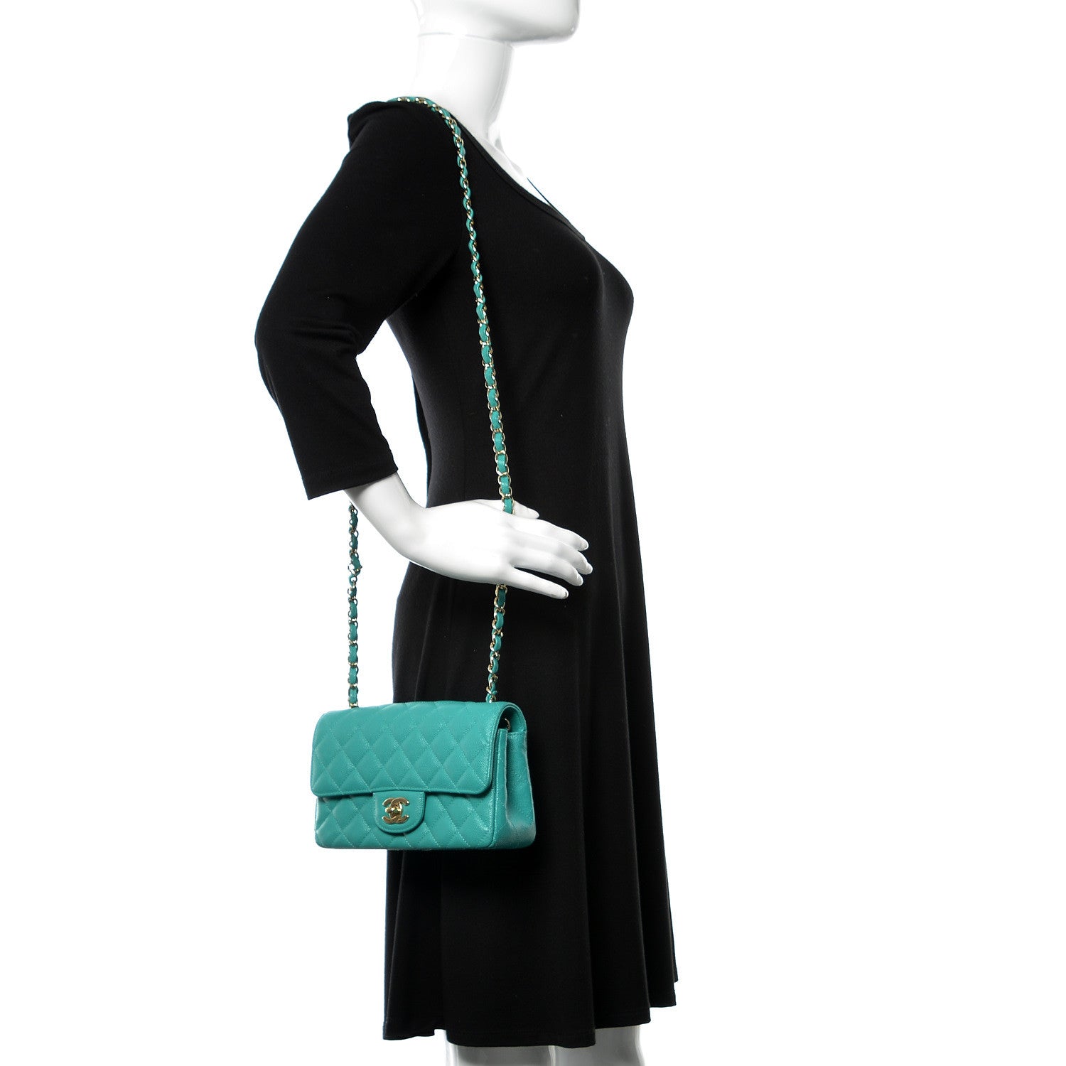 Chanel Caviar Quilted Mini Rectangular Flap Turquoise 2 of 11