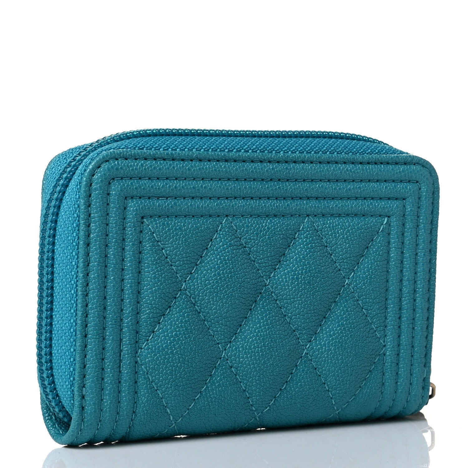 Chanel Caviar Quilted Boy Zip Around Coin Purse Wallet Turquoise 2 of 5
