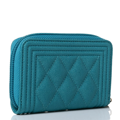 Chanel Caviar Quilted Boy Zip Around Coin Purse Wallet Turquoise 2 of 5