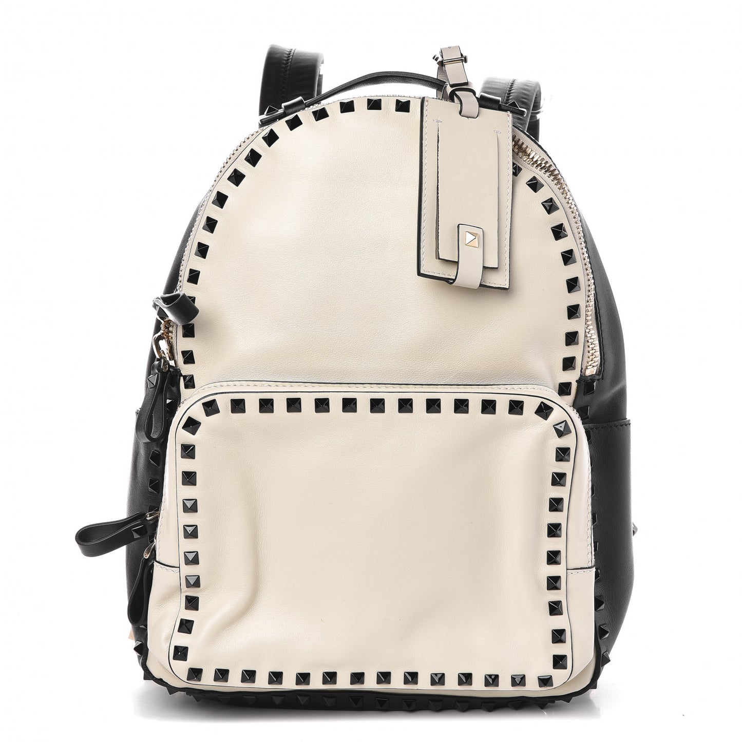 Calfskin Medium Rockstud Backpack Black Light Ivory