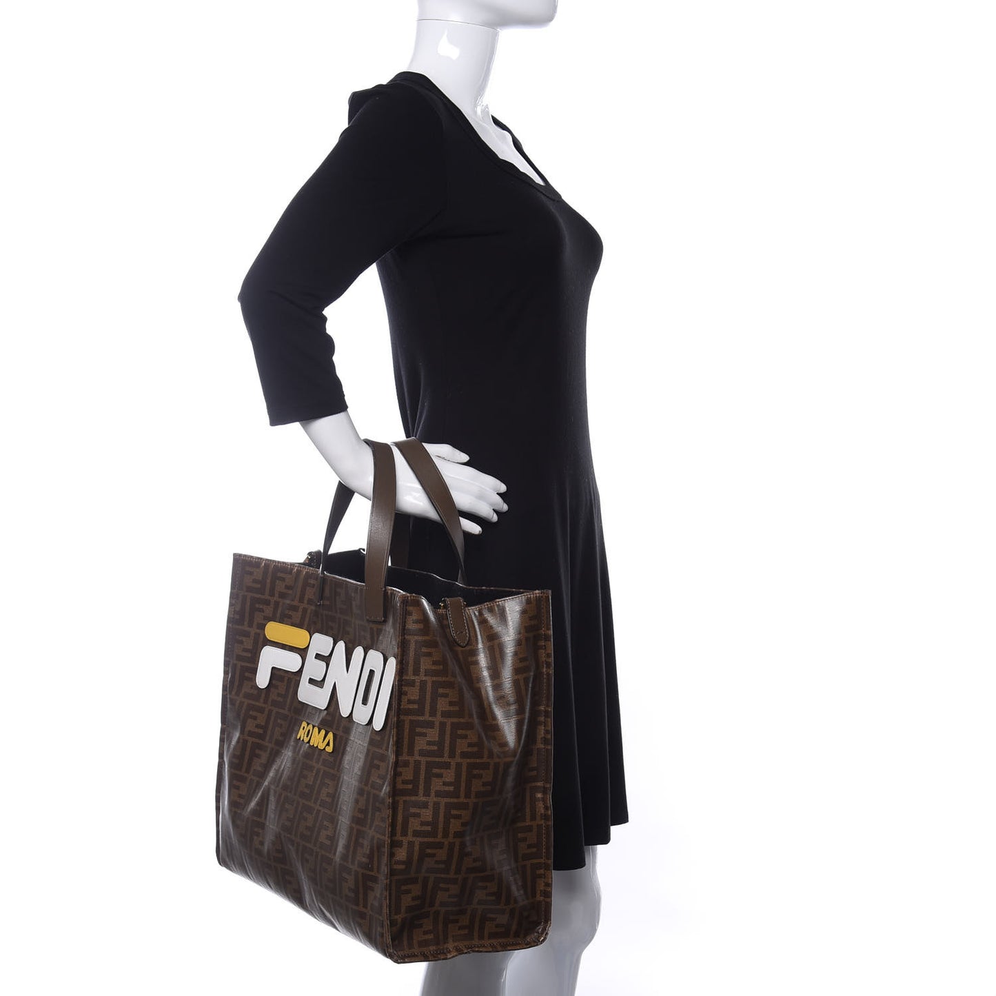 X FILA Glazed Fabric FF 1974 Mania Shopping Tote Bag Mogano Panna White