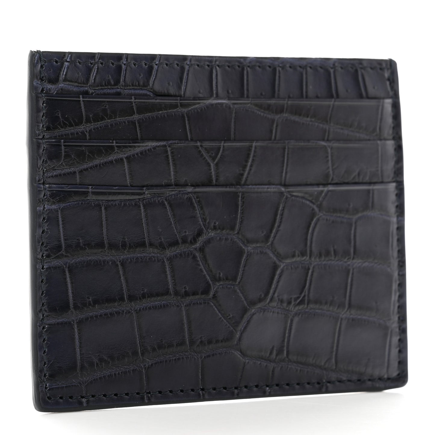Calfskin Crocodile Embossed Card Holder Navy