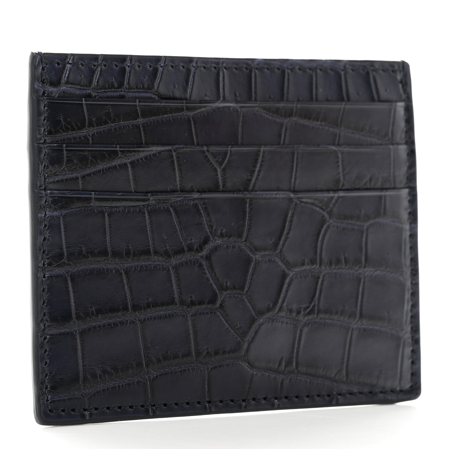 Bottega Veneta Calfskin Crocodile Embossed Card Holder Navy 3 of 12