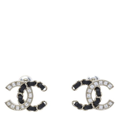 Chanel Crystal Baguette Lambskin Chain CC Vintage Allure Stud Earrings Black Gold 1 of 6