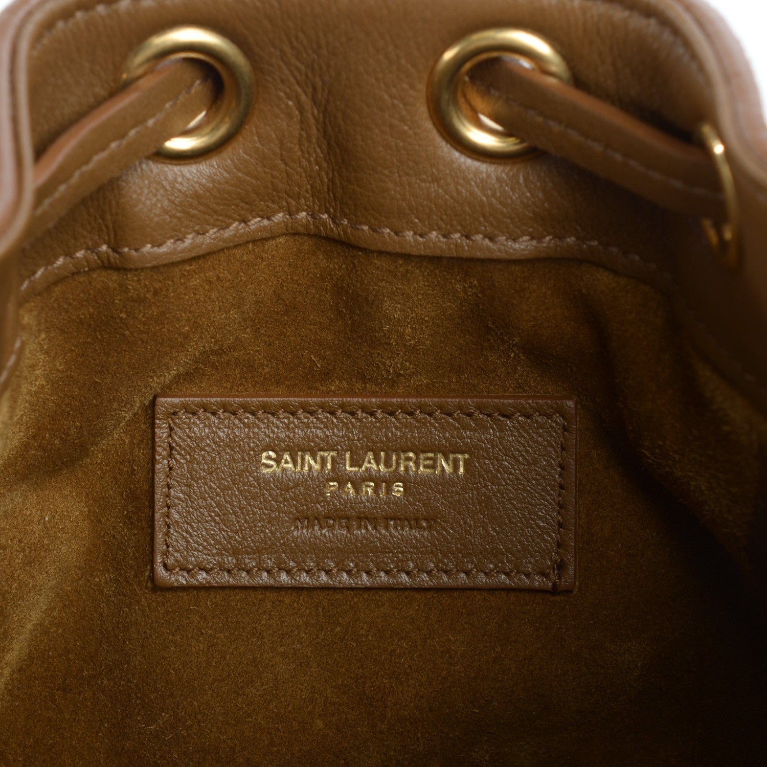 Saint Laurent Suede Calfskin Small Emmanuelle Fringe Bucket Bag Ocher 6 of 7