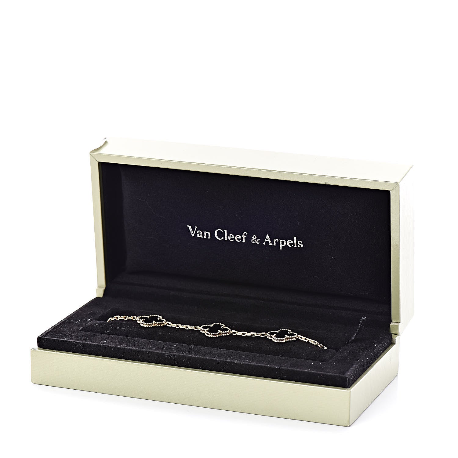 Van Cleef & Arpels 18K Yellow Gold Black Onyx 5 Motifs Vintage Alhambra Bracelet 6 of 6