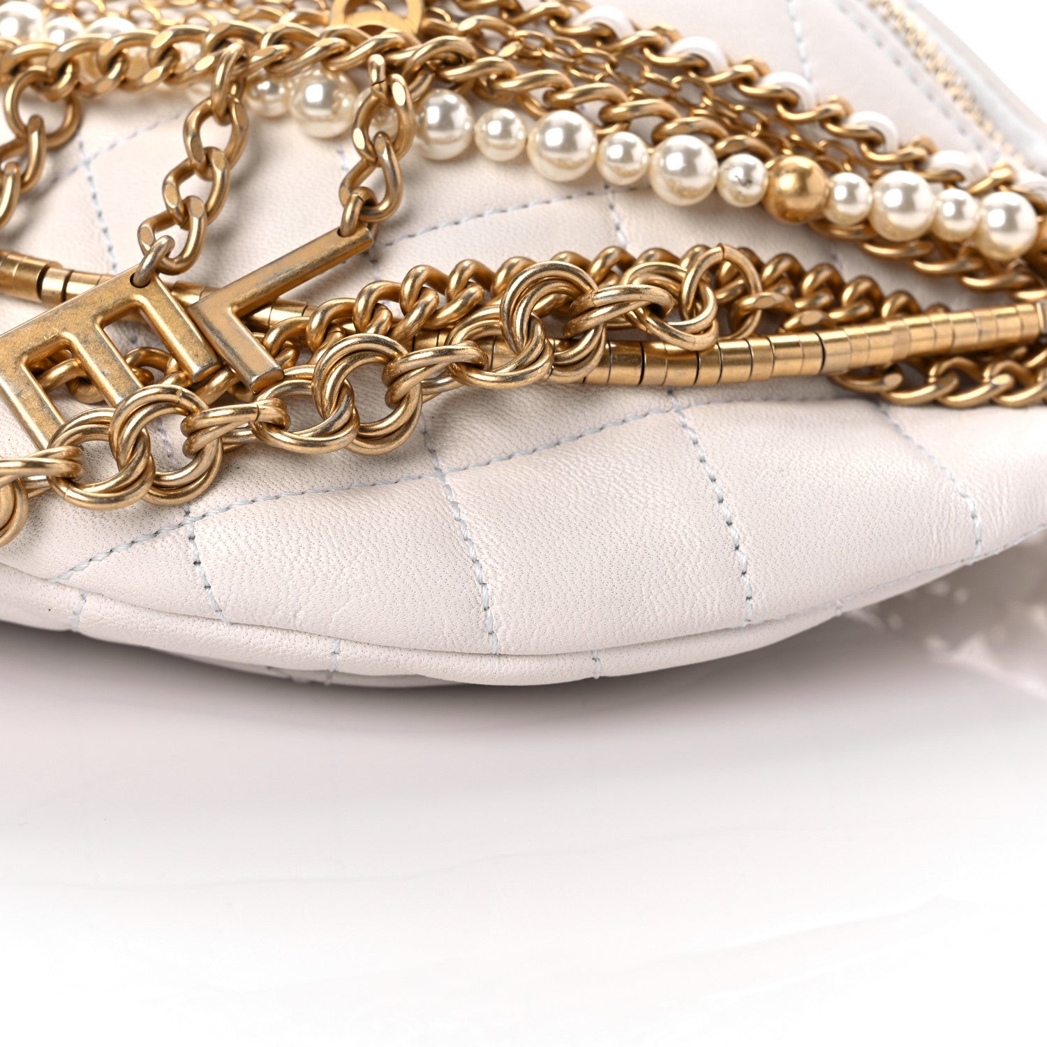 Chanel Lambskin Quilted All About Chains Waist Belt Bag White 9 of 9