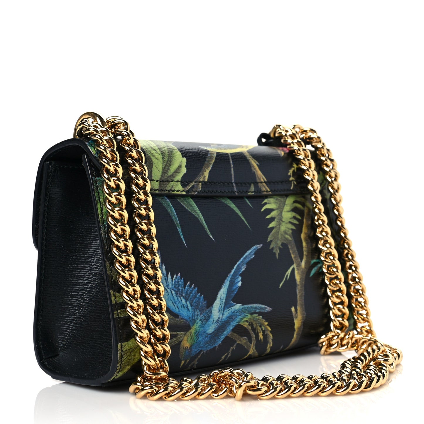 Calfskin Tropical Print Small Padlock Shoulder Bag Black Multi