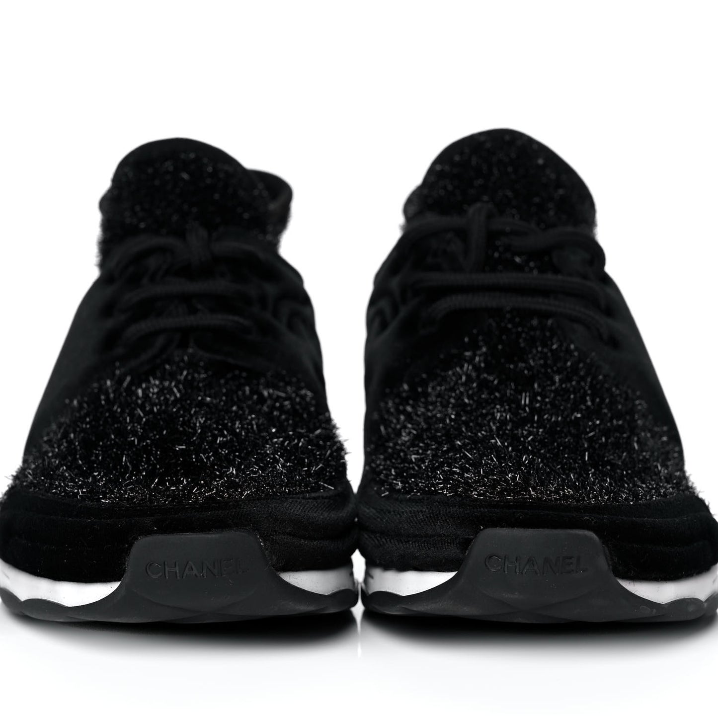 Stretched Fabric Velvet CC Womens Sneakers 41 Black