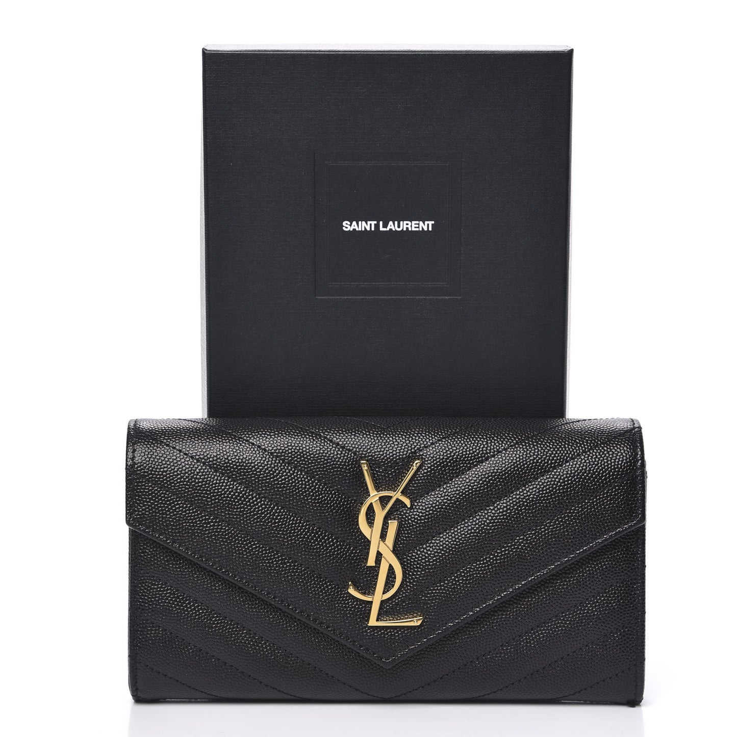 Grain De Poudre Matelasse Chevron Monogram Flap Wallet Black