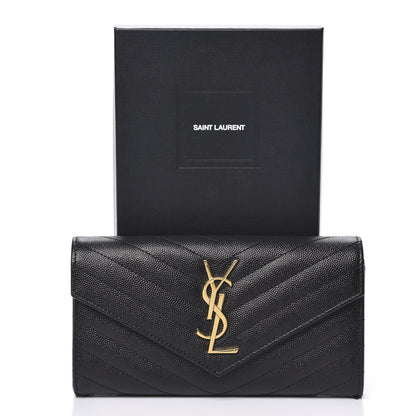 Saint Laurent Grain De Poudre Matelasse Chevron Monogram Flap Wallet Black 10 of 10
