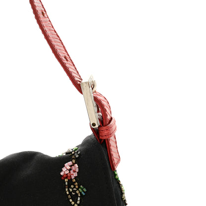 Fendi Neoprene Lizard Beaded Crystal Baguette Black Red 12 of 17
