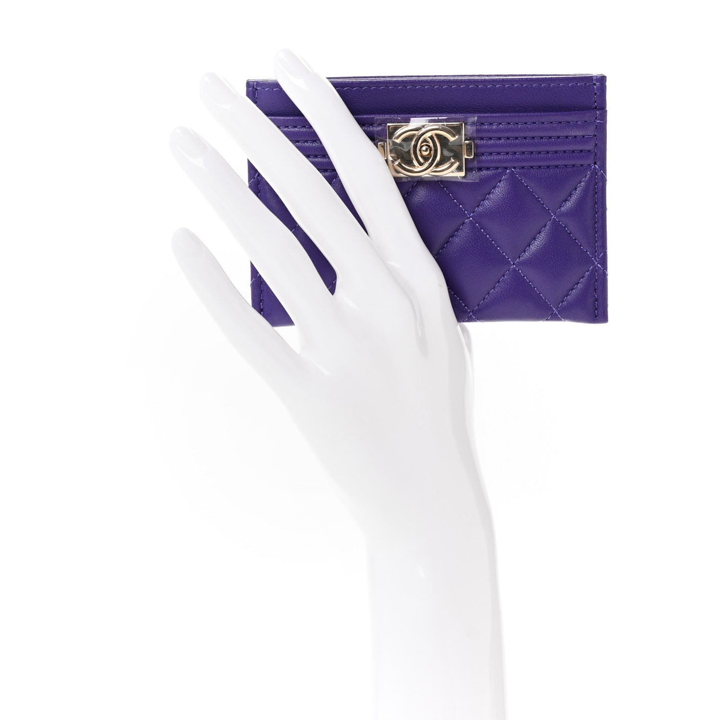 Lambskin Quilted Boy Card Holder Purple