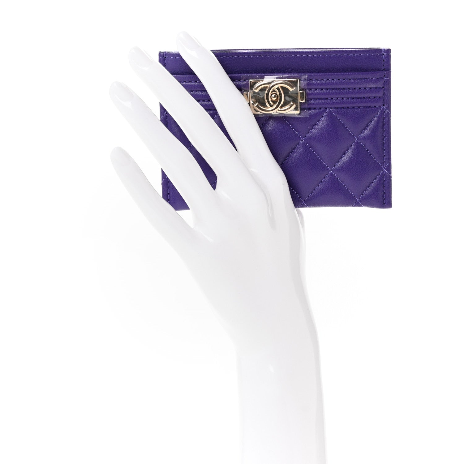 Chanel Lambskin Quilted Boy Card Holder Purple 2 of 9