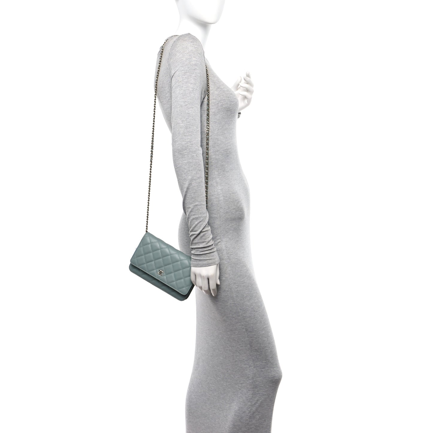 Caviar Quilted Wallet on Chain WOC Light Blue