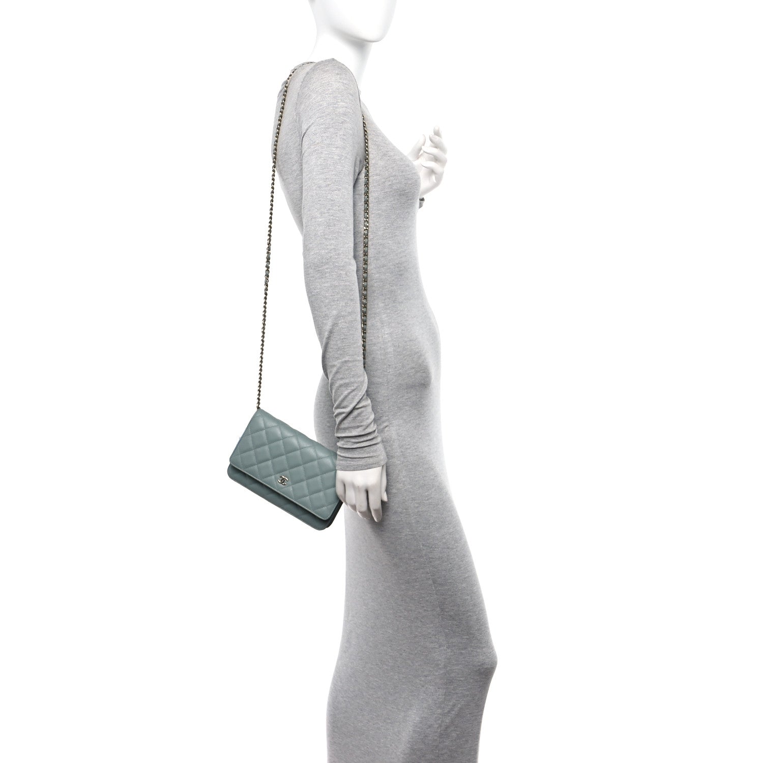 Chanel Caviar Quilted Wallet on Chain WOC Light Blue 2 of 12