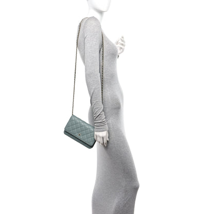 Chanel Caviar Quilted Wallet on Chain WOC Light Blue 2 of 12