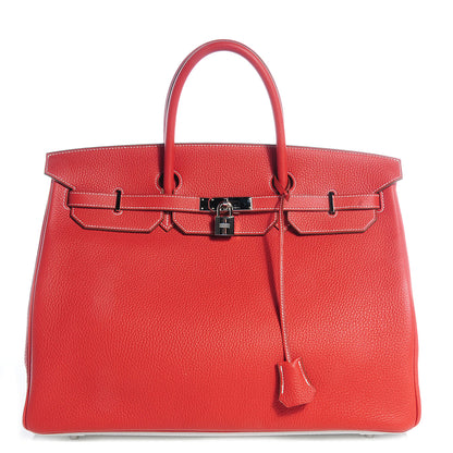 Hermes Taurillon Clemence Eclat Birkin 40 Sanguine White 1 of 20