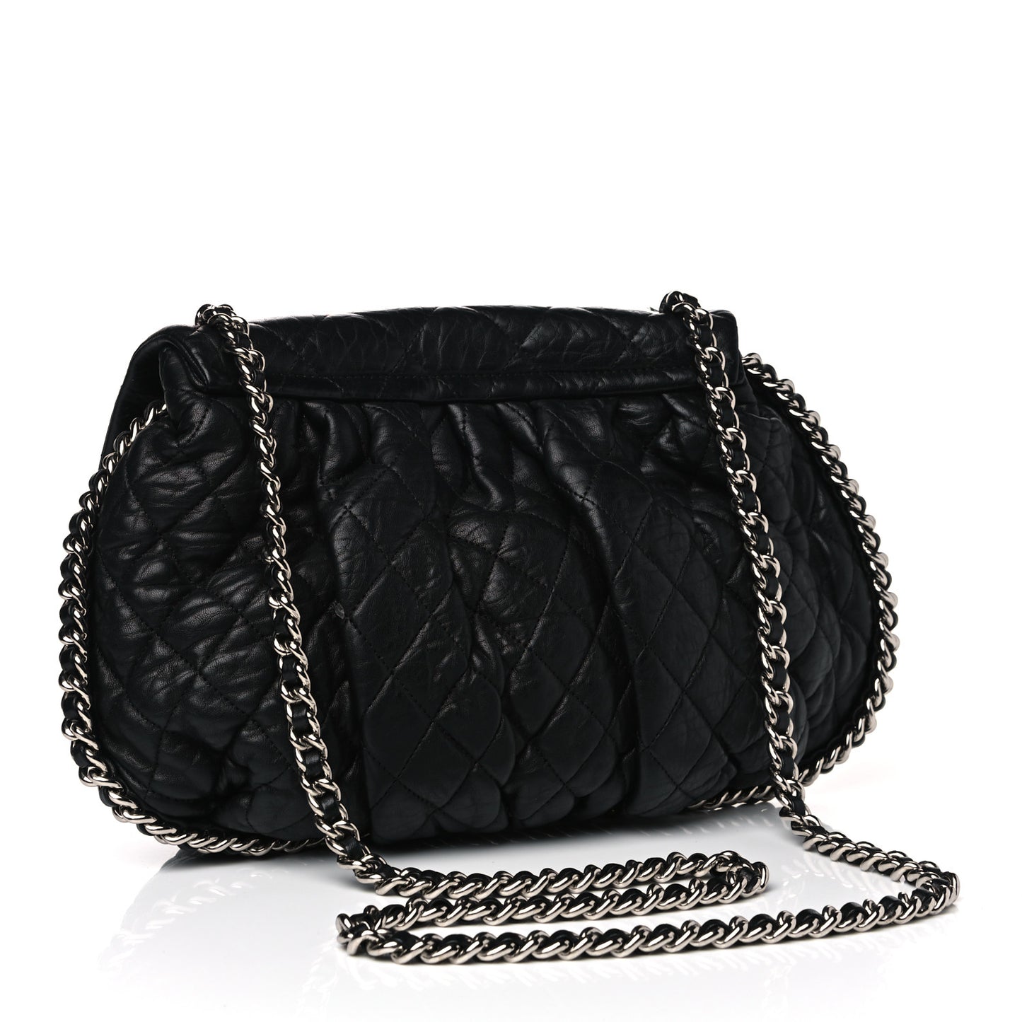 Washed Lambskin Quilted Large Chain Around Messenger Black