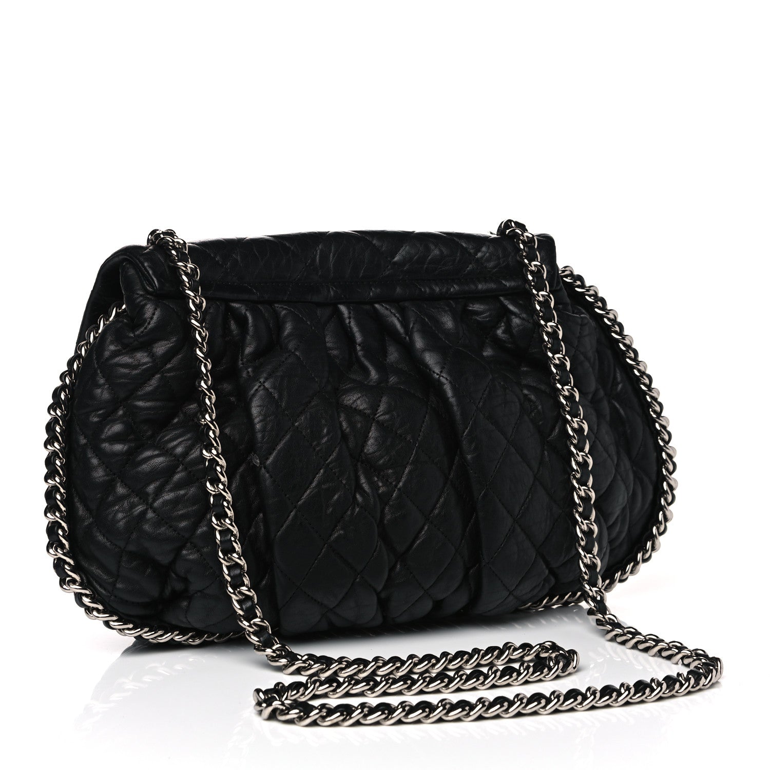 Chanel Washed Lambskin Quilted Large Chain Around Messenger Black 2 of 7