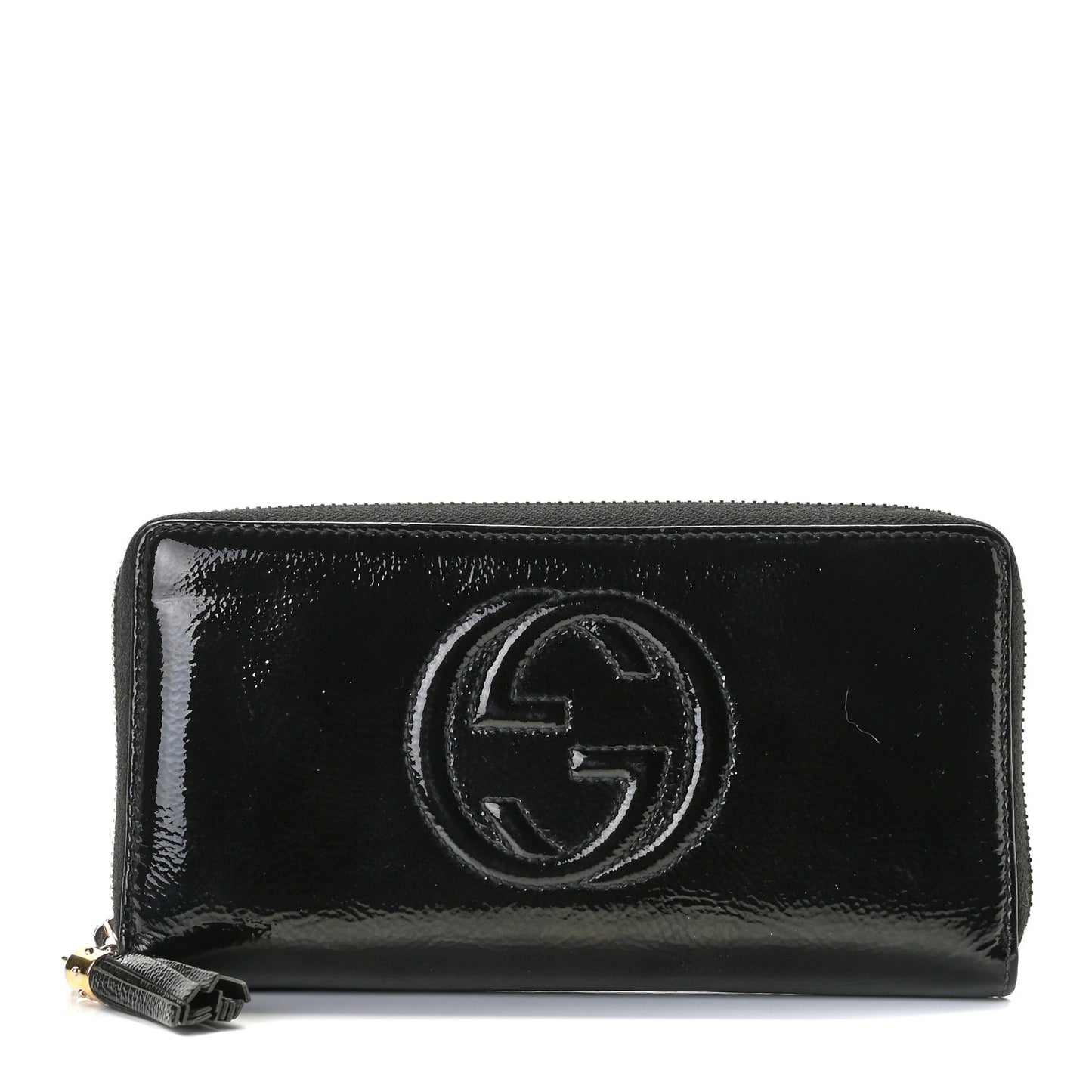Patent Calfskin Soho Zip Around Wallet Black