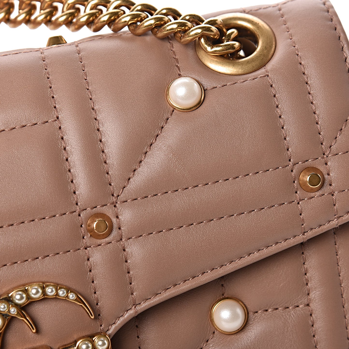 Calfskin Matelasse Studded Mini Pearly GG Marmont Shoulder Bag Porcelain Rose