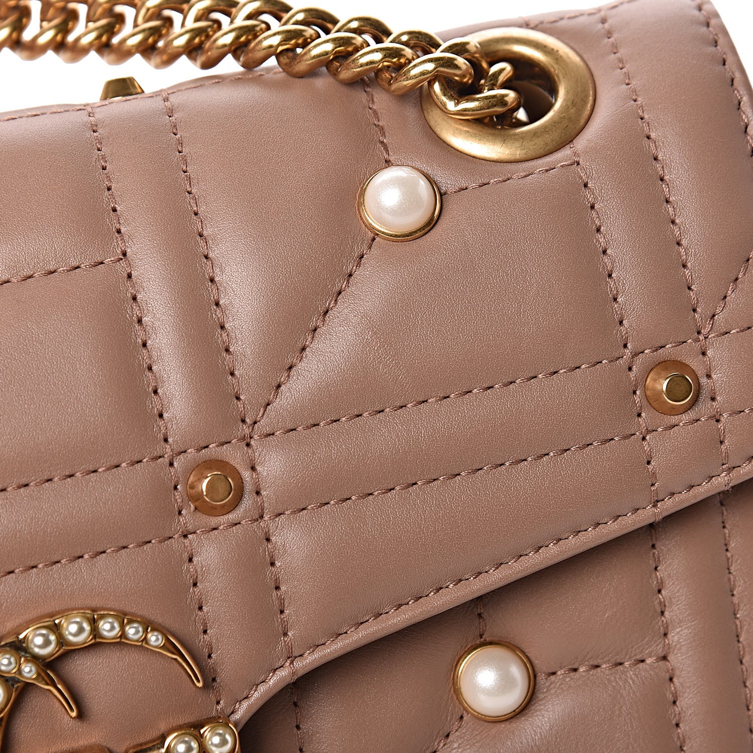 Gucci Calfskin Matelasse Studded Mini Pearly GG Marmont Shoulder Bag Porcelain Rose 11 of 11