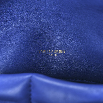 Saint Laurent Lambskin Quilted Medium Loulou Puffer Monogram Chain Satchel Majorele Blue 6 of 12
