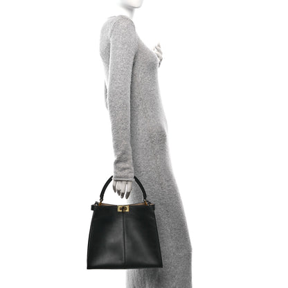 Fendi Vitello Seta Glazed Fabric FF 1974 Medium Peekaboo X-Lite Black Mogano Panna 2 of 9