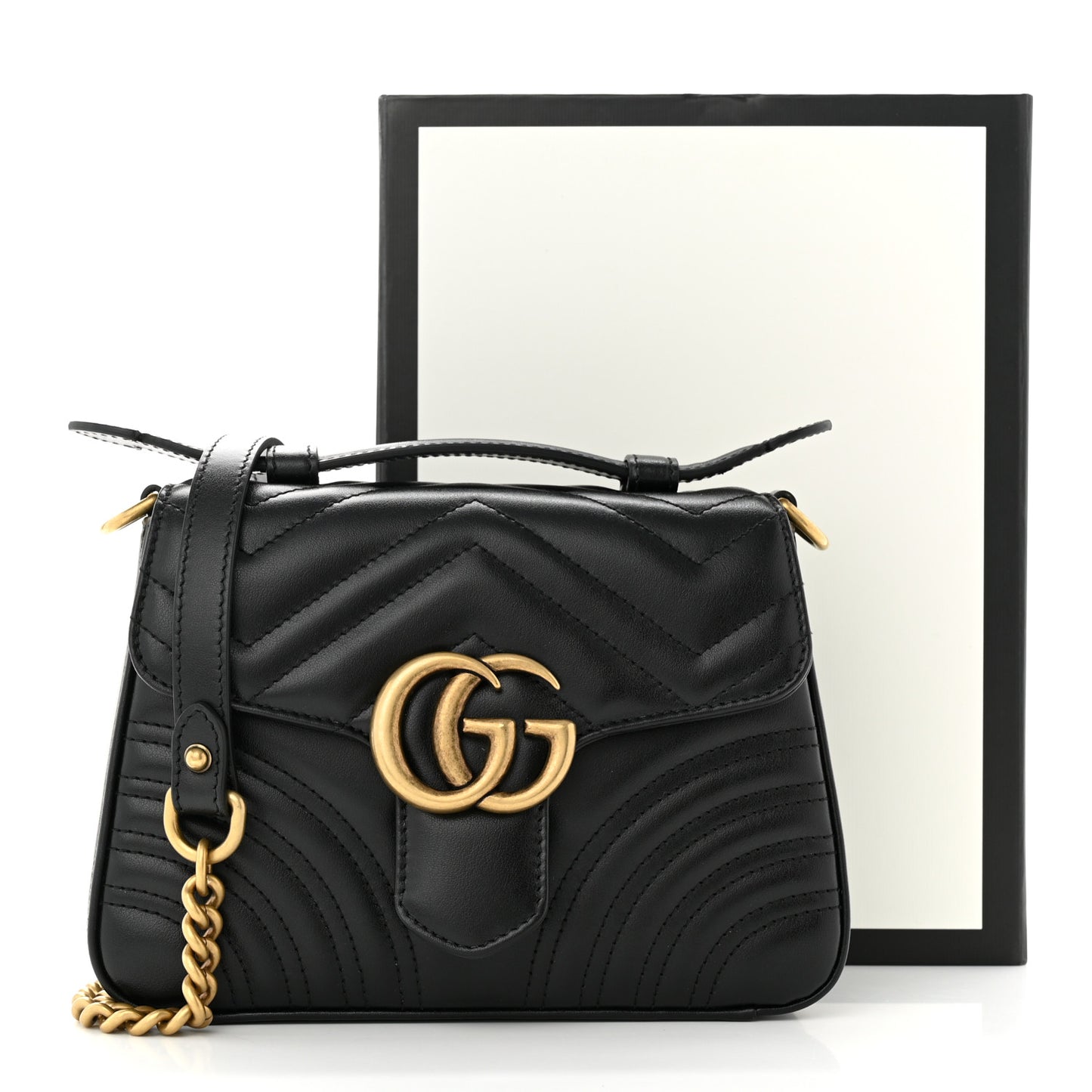 Calfskin Matelasse Mini GG Marmont Top Handle Shoulder Bag Black