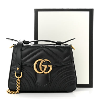 Gucci Calfskin Matelasse Mini GG Marmont Top Handle Shoulder Bag Black 11 of 11
