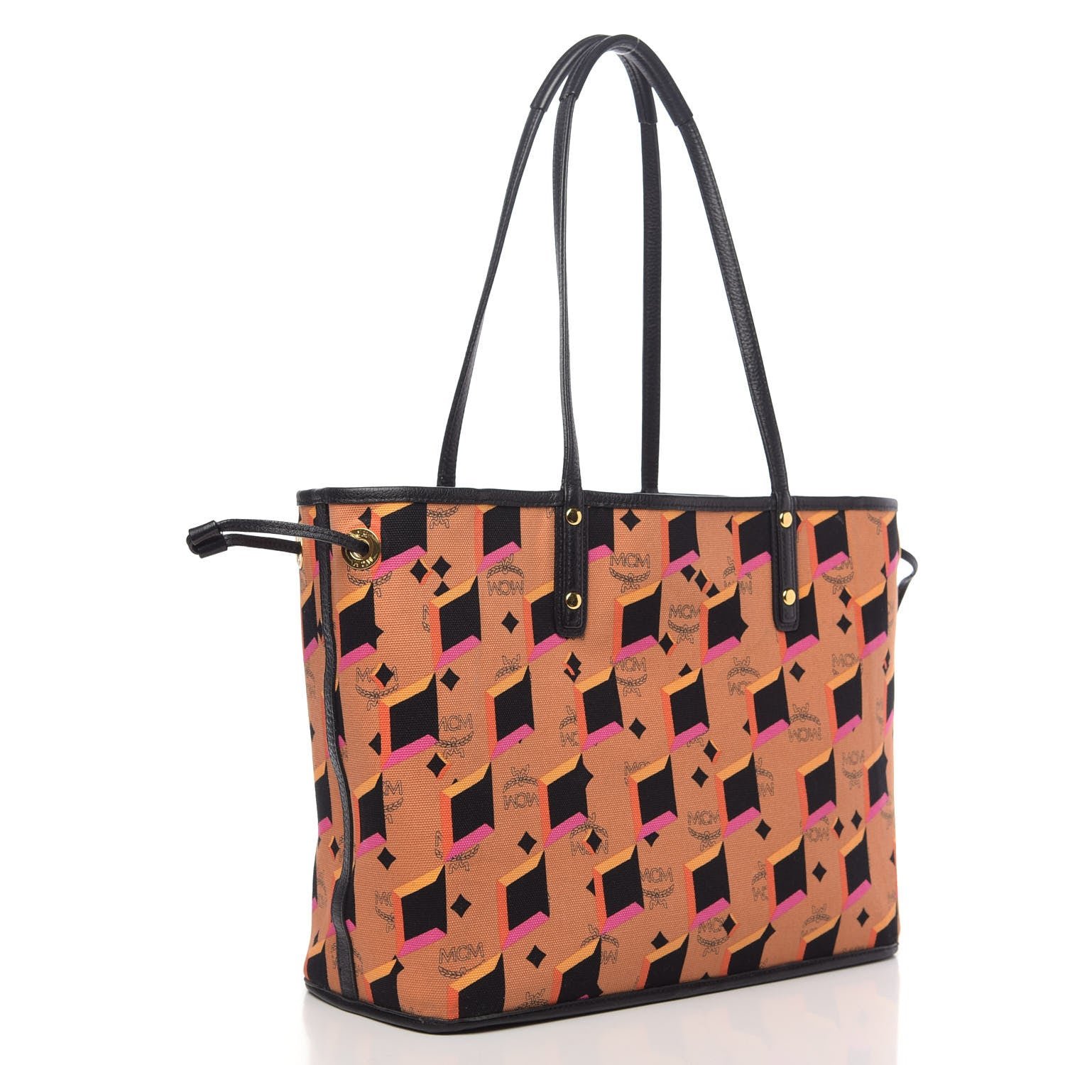 MCM Visetos Medium Reversible Shopping Tote Cognac Black 3 of 15